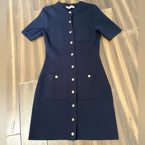 Zara Navy Blue Midi Dress with Gold Buttons